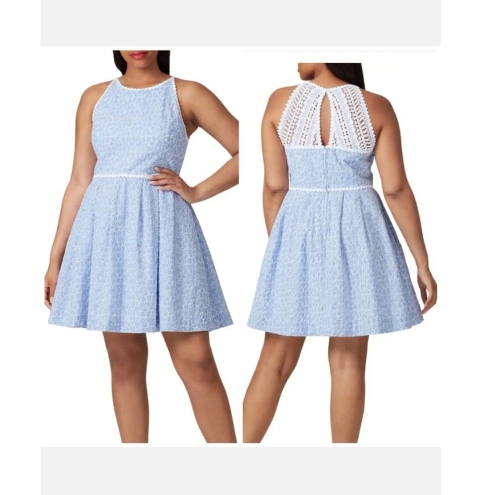 Lilly Pulitzer Tori Blue Eyelet Lace Dress Size 16 Halter Fit Flare Daisy